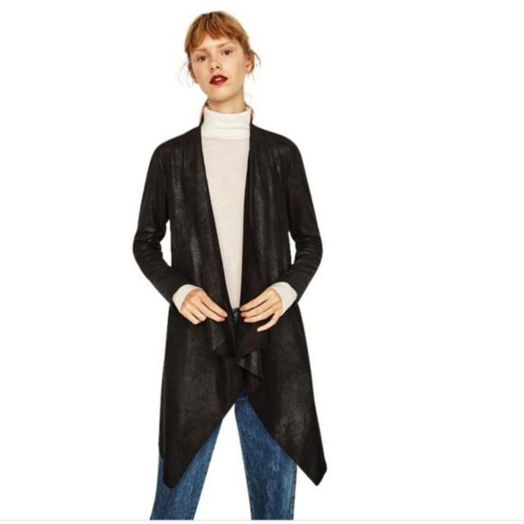 Zara Faux Leather Open Jacket In Black